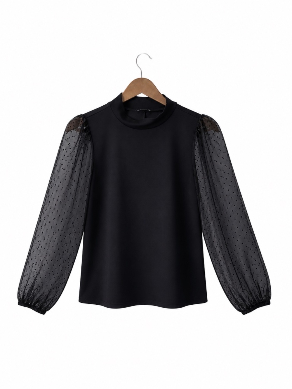 Ann Taylor Polka-Dot Sleeve + Mock Neck Top